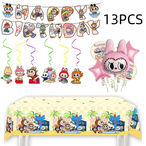 Tableware Banner Foil Helium Balloon Party Decoration Labubu Birthday Supplies