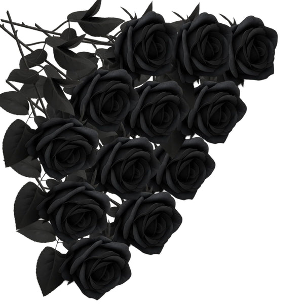 Black Artificial Rose Flowers 36PCS Faux Rose Stems DIY Floral Arrangement Home Decor