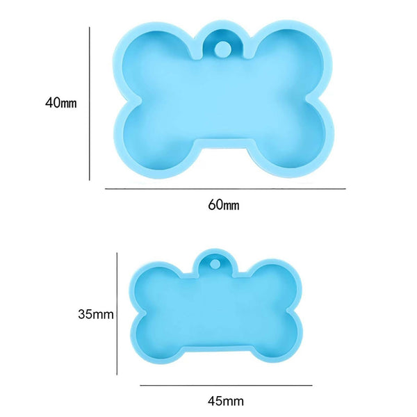 2pcs Dog Bone Keyring Silicone Mould ID Name Tag Keychain Resin Casting Mold AU