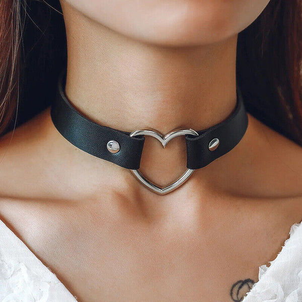 5x Punk Gothic Leather Love Heart Choker Collar Buckle Necklace Teens Stunning