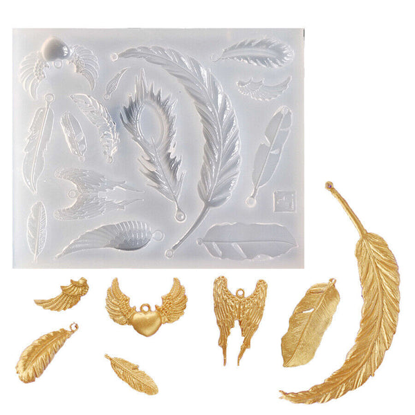 2pcs Resin Casting Mould Feather Molds Jewelry Pendant Silicone DIY Making Wing