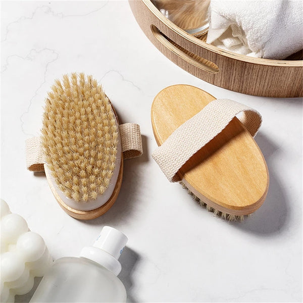 3PCS Long Handle Wooden Bath Brush Natural Bristle Back Scrubber Massager