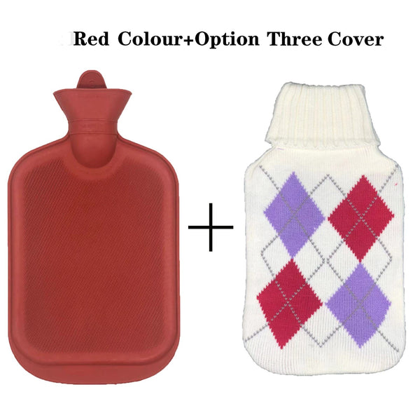 2L Hot Water Bottle Winter Warm Natural Rubber Bag Relaxing Warmer and COVER