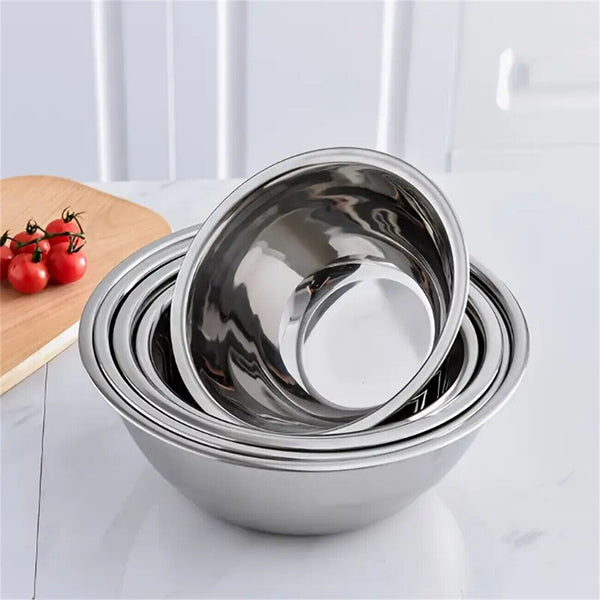 5PCS Stainless Steel Bowl Polished Round Mixing Bowl Salad Baking Basin Silvery