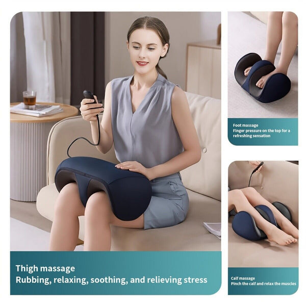 Foot Massager - Electric Shiatsu Kneading Leg & Calf Massage Machine with Heat (Navy Blue)