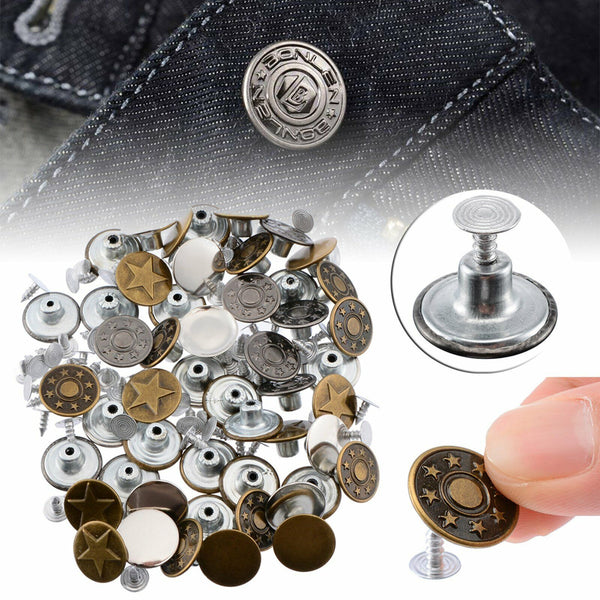 100 Sets Jeans Button Metal Tack Buttons Replacement Repair Craft SewingPants