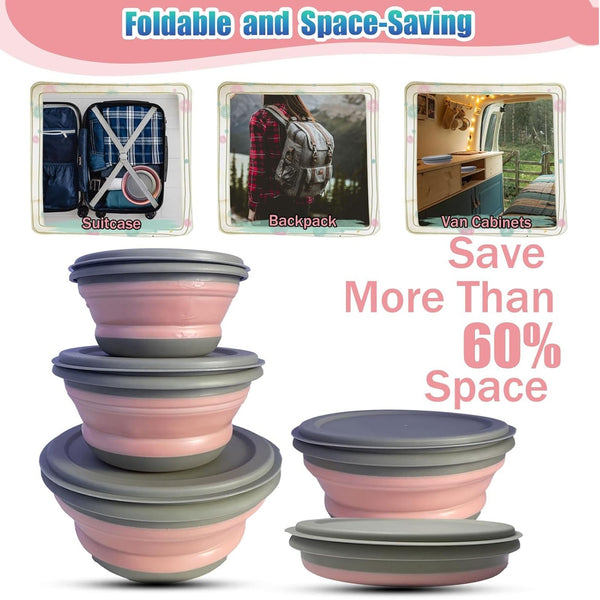 3PCS Collapsible Camping Bowl with Lid Foldable Soup Salad Ramen Bowl Set