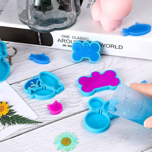 5x Dog Bone Cat Tag Pet Pendant Silicone Resin Molds +10pcs Keychain DIY Tool AU