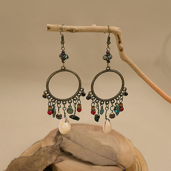 Bohemian Geometric Dreamcatcher Tassel Earrings Stylish Women's Fashion Jewelry