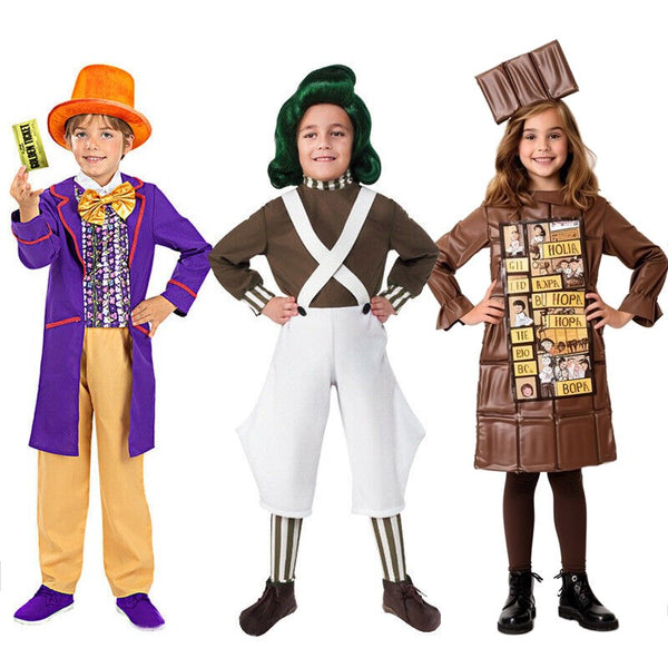 Willy Wonka costume kids purple tailcoat with orange top hat for Book Week