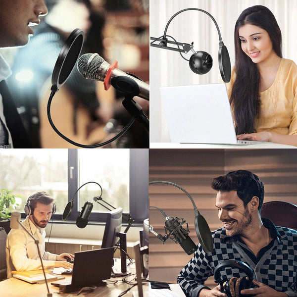 4pcs Studio Double Microphone Pop Filter Round Shape Mic Wind Mask Shield Screen