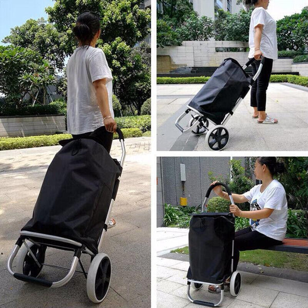 Foldable Aluminum Grocery Shopping Cart with Wheels Portable Basket Luggage Bag