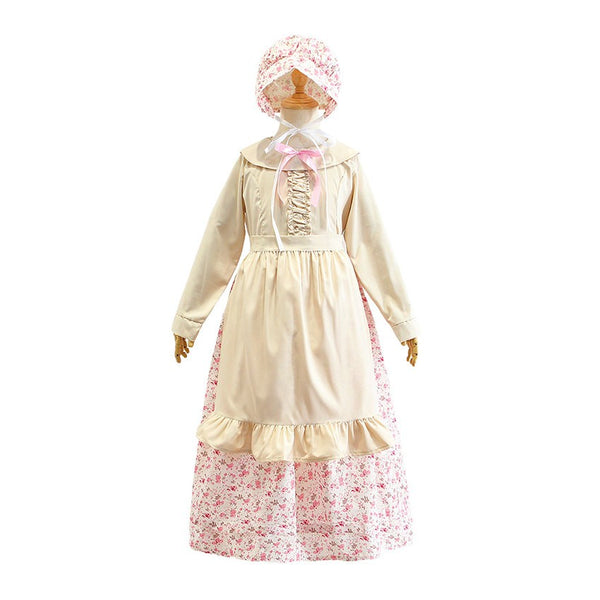 Old lady granny dress with apron bow back view on mannequin - Lets Party