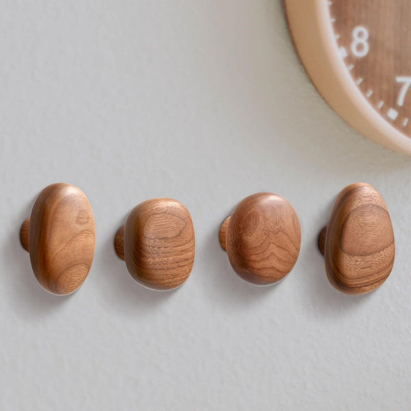 4pcs Walnut Wooden Wall Hooks | Modern Coat Hat Rack Hooks for Home Decor