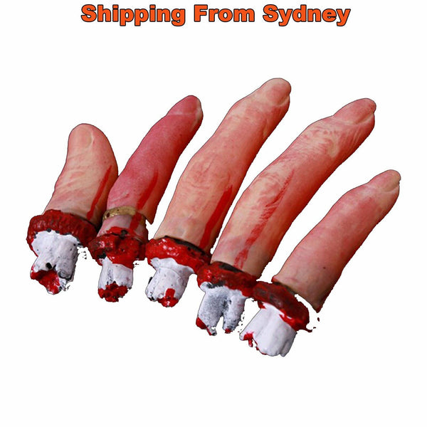 Halloween Party 5 Five Bloody Fingers Fake Rubber Props Lifesize Bloody Decorati