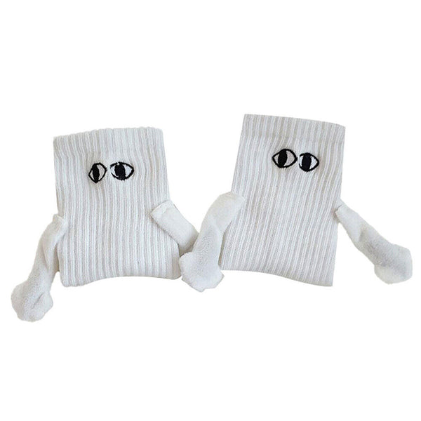 2 pairs Funny Magnetic Suction 3D Doll Couple Sock Holding Hand SockS for Couple