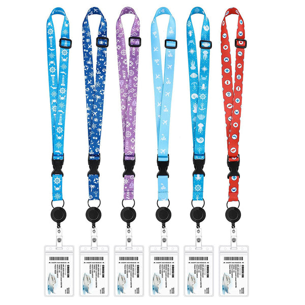 6PCS Adjustable Cruise Lanyards with Waterproof ID Badge Reel Holder Key Cards