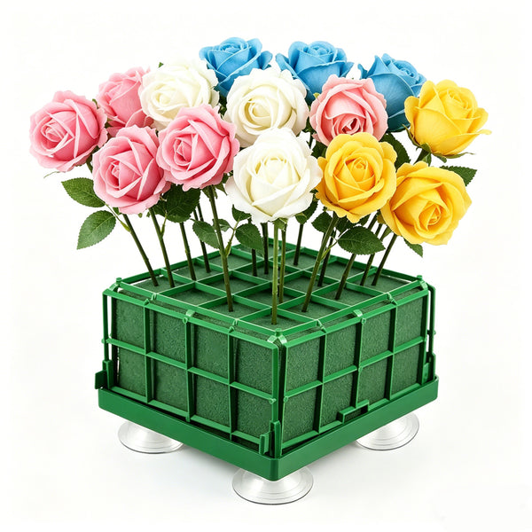 25pcs Artificial Rose Bouquet Set with 2 Floral Foam Holders | Mixed Silk Flower Arrangement Kit