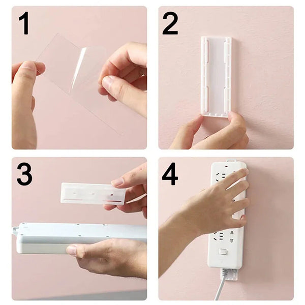 4x Socket Holder Plug Fixer Wall-Mounted Power Strip Holders Sticker Punch-free