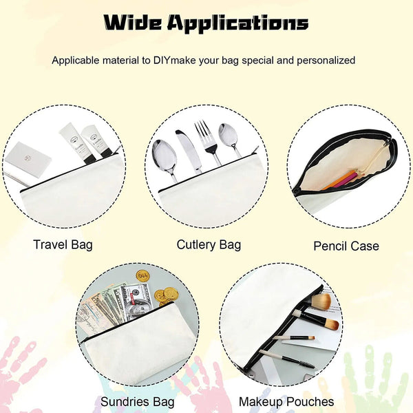 10PCS Canvas Zipper Pouch Bags Canvas Makeup Bags Pencil Case Blank DIY Craft