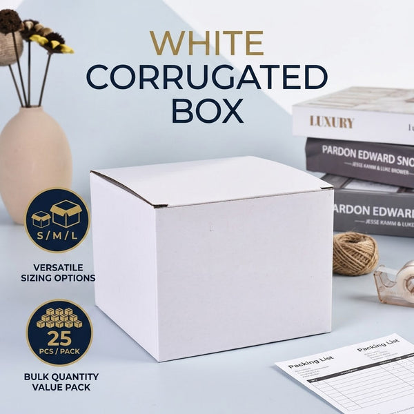 25PCS White Cardboard Gift Boxes Folding Cube Packaging Boxes Small Medium Large