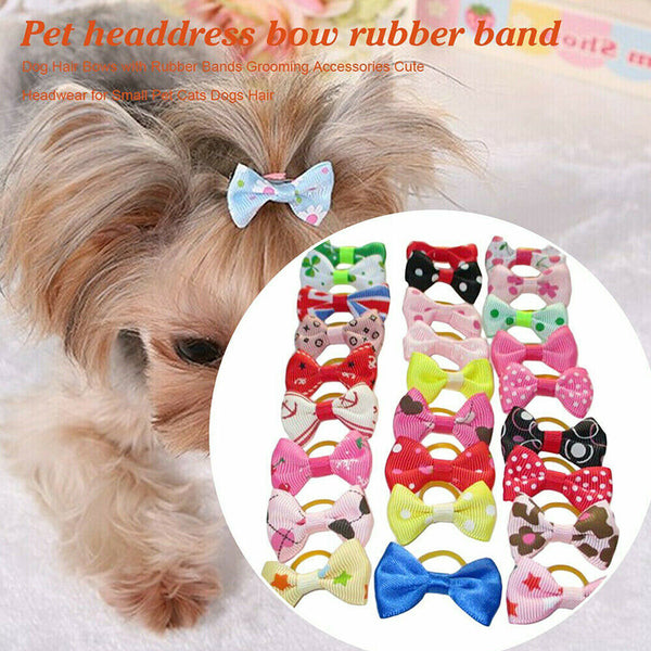 100PCS Pet Small Dog Hair Bows Rubber Bands Puppy Cat Grooming Accessory