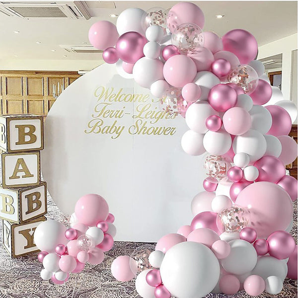 107Pcs Pink White Confetti Balloon Garland Arch Kit Birthday Wedding Party Decor