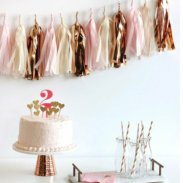 Tassel Garland (5pc) – Rose Gold Foil Fringe for Birthday Parties