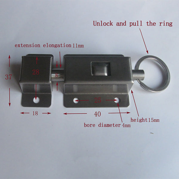 1 PC Door Barrel Bolt Stainless Steel Ring-Pull Spring Loaded Sliding Latch New