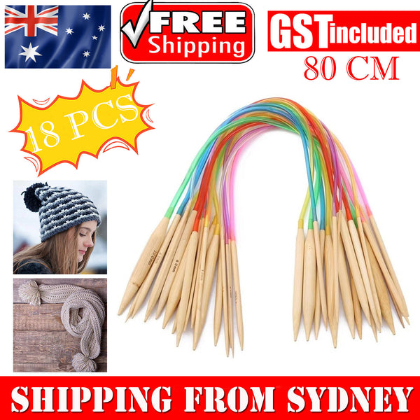 18PCS 80CM Tube Carbonized Circular Bamboo Knitting Needles Set Yarn Tools NEW