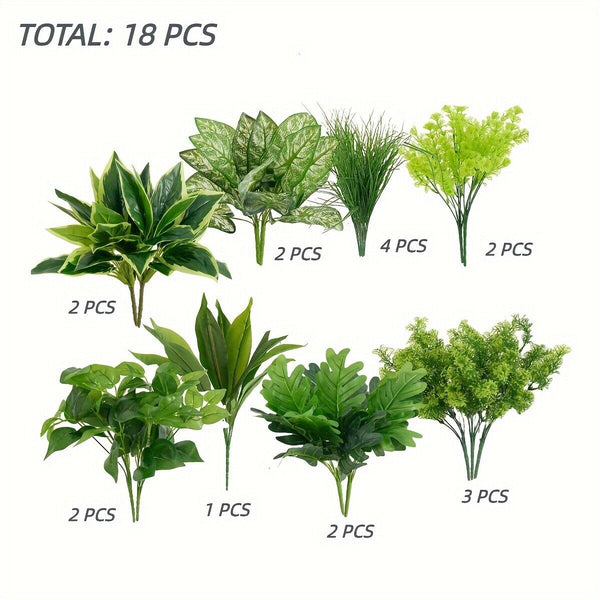 18Pcs Outdoor Artificial Plants UV Resistant Real Touch Fake Greenery Stems Faux