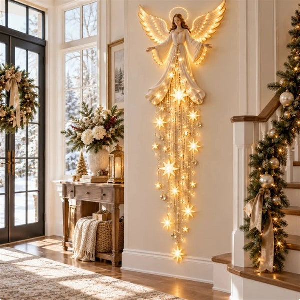 Angel Blessing Wall Light, Starglow Cascading Christmas Angel with Glowing Stars