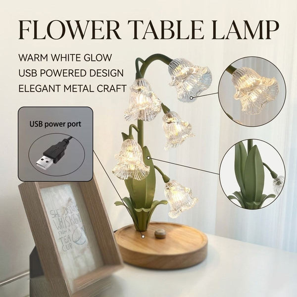 Lily Flower Table Lamp USB Powered Warm White LED Decorative Glass Desk Bedside Light