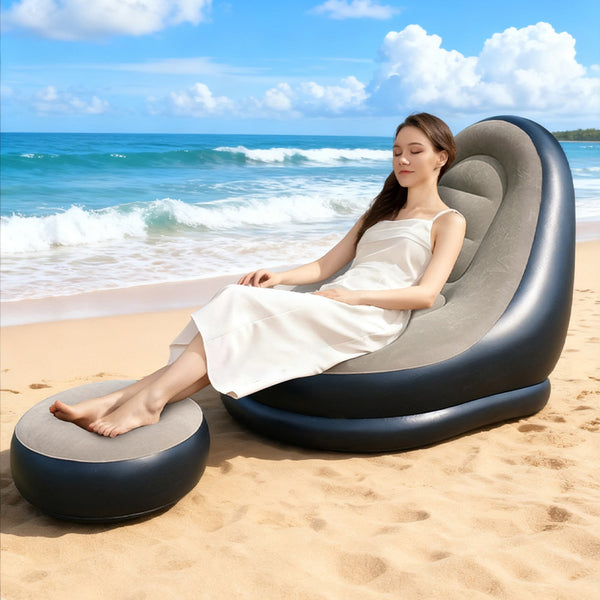 Inflatable Air Chair Sofa with Ottoman Portable Flocking Lounge Couch