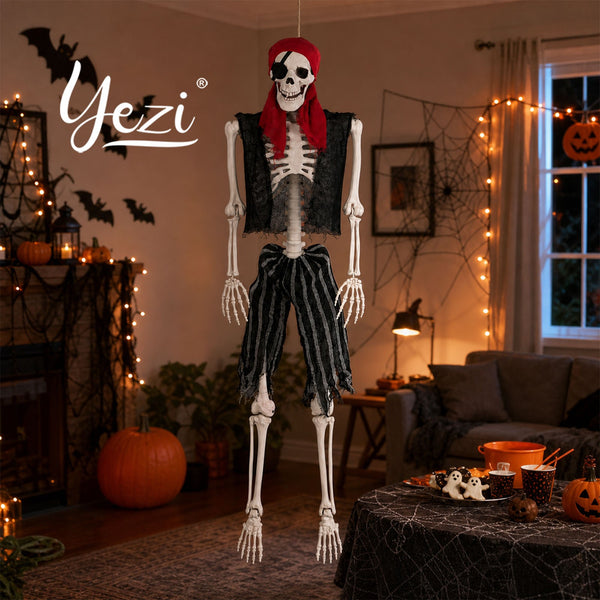 Yezi Halloween Skeleton 166cm Life Size Pirate Decor Poseable PE White