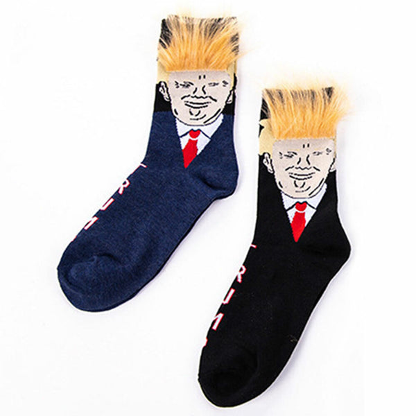 1 Pair with 3D Fake Hair Style President Donald Trump Soft Crew Socks Novelty