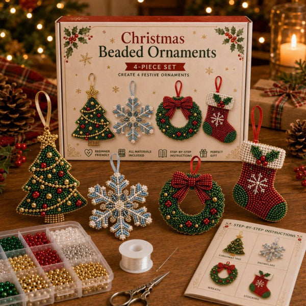 4PCS DIY Beaded Christmas Kit 3D Crystal Bead Holiday Craft Set for Adults