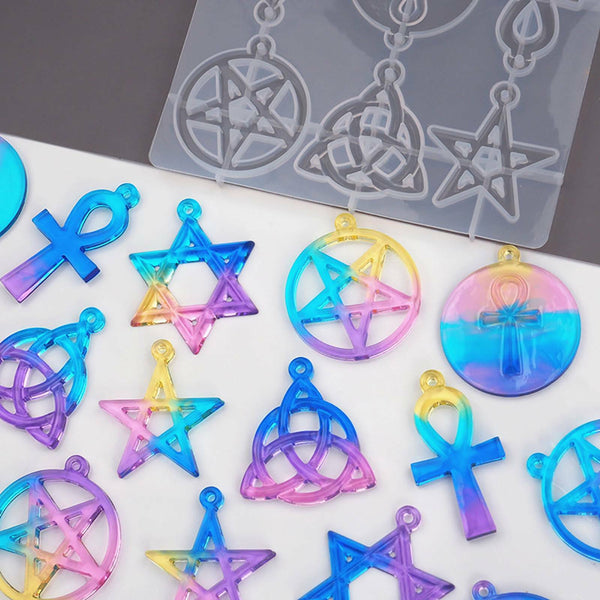 2X Silicone Pentagram Resin Casting Mould Jewelry Pendant Necklace Epoxy Mold AU