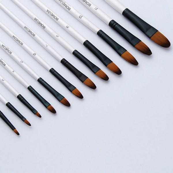 12Pcs Art Paint Brush Set Taklon Bristle Watercolor Acrylic Oil Painting Brush