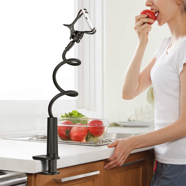 Gooseneck Phone Holder Bed Mount | Flexible 360° Rotating Clip Stand for Desk & Sofa