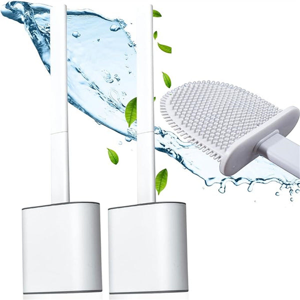 2Sets Bathroom Silicone Bristle Toilet Brush Holder Creative Cleaning Brush New
