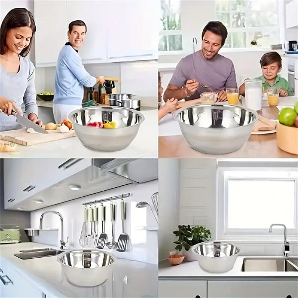 5PCS Stainless Steel Bowl Polished Round Mixing Bowl Salad Baking Basin Silvery