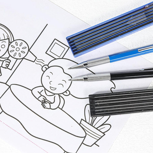 2X 2B 2mm Lead Holder Automatic Mechanical Draw Drafting Pencil 24 Leads Refill