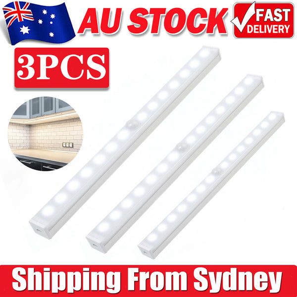 3PCS LED Motion Sensor Under Closet Light Night Light Wireless Magnetic Strip AU