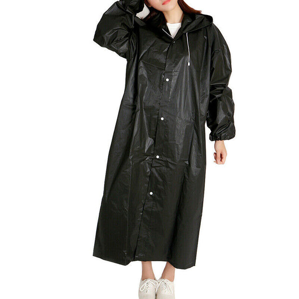 Waterproof EVA Raincoat Long Hooded Rain Jacket Unisex Outdoor Rainwear Black