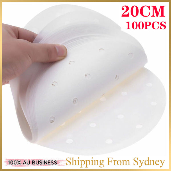 100Pcs 20cm Perforated Steamer Pad Non Stick liners air fryer Dim Sum Papers AUS