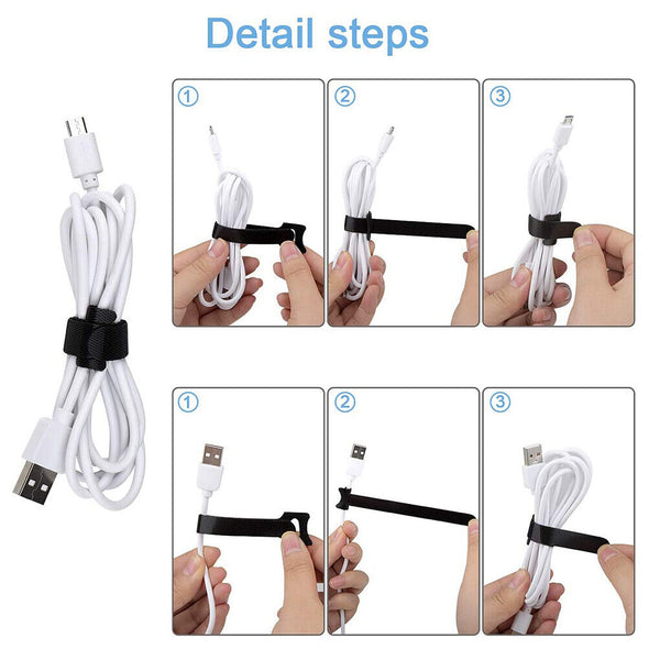 200PCS Reusable Cable Tie Nylon Hook Loop Strap Cord Ties PC TV Organiser New AU