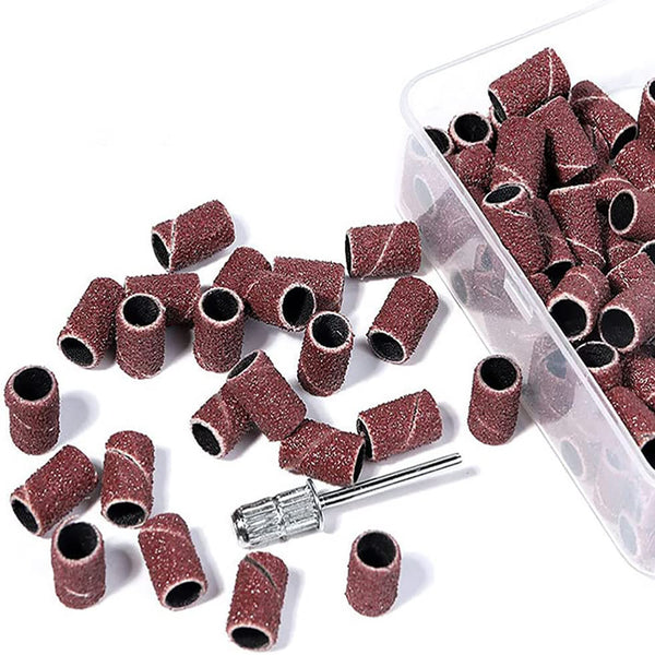 210PCS Sanding Bands 3 Colours 80/120/180 Nail Drill Machines Filing Bits + Boxs