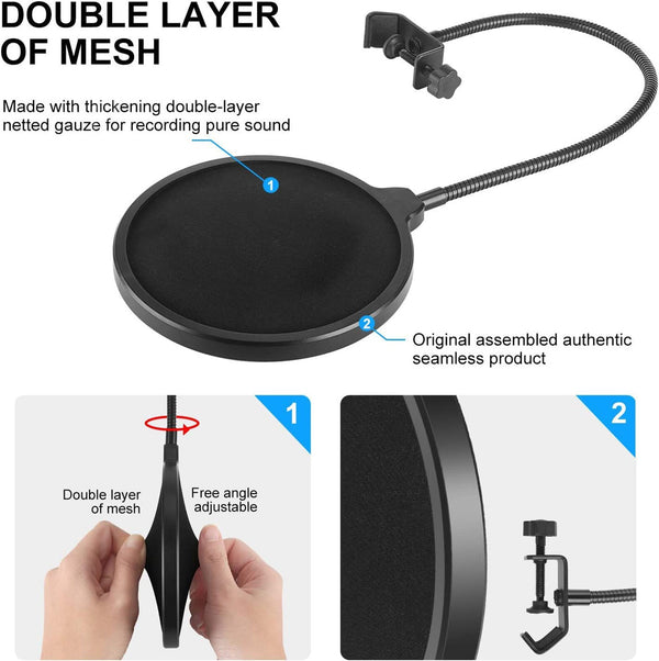 4pcs Studio Double Microphone Pop Filter Round Shape Mic Wind Mask Shield Screen