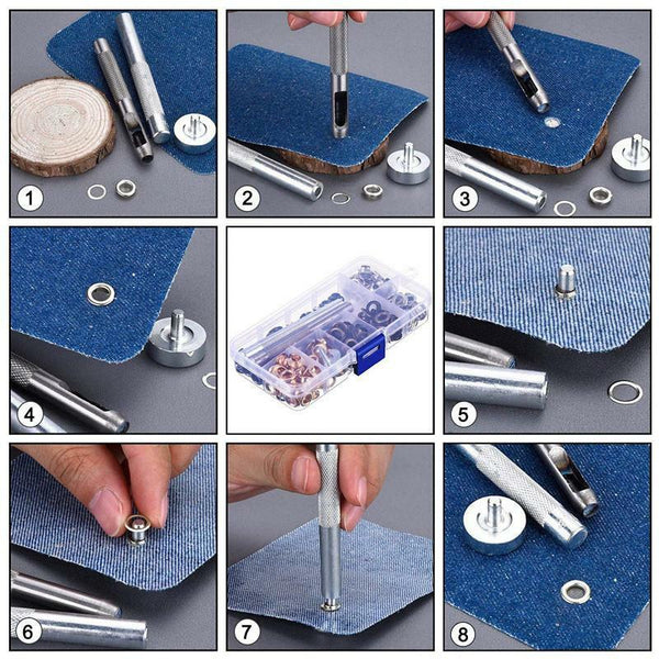103pcs Eyelet Punch Die Tool Kits + 6mm Eyelets Grommet Washer For Leather Craft